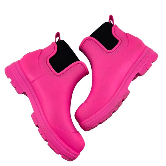 UGG Droplet Rain Boots Taffy Pink Waterproof Chelsea Ankle Bootie Size 8 Neon - Picture 7 of 10